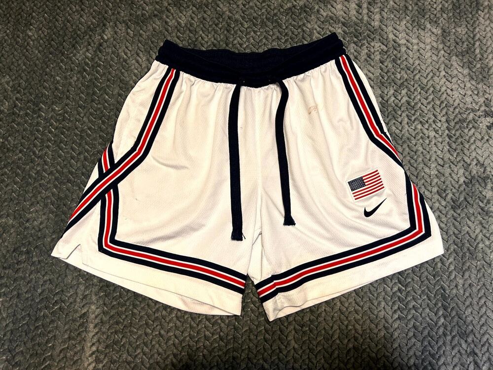 Nike Basketball Shorts Womens Medium White Embroidered USA Flag Patch Drawstring